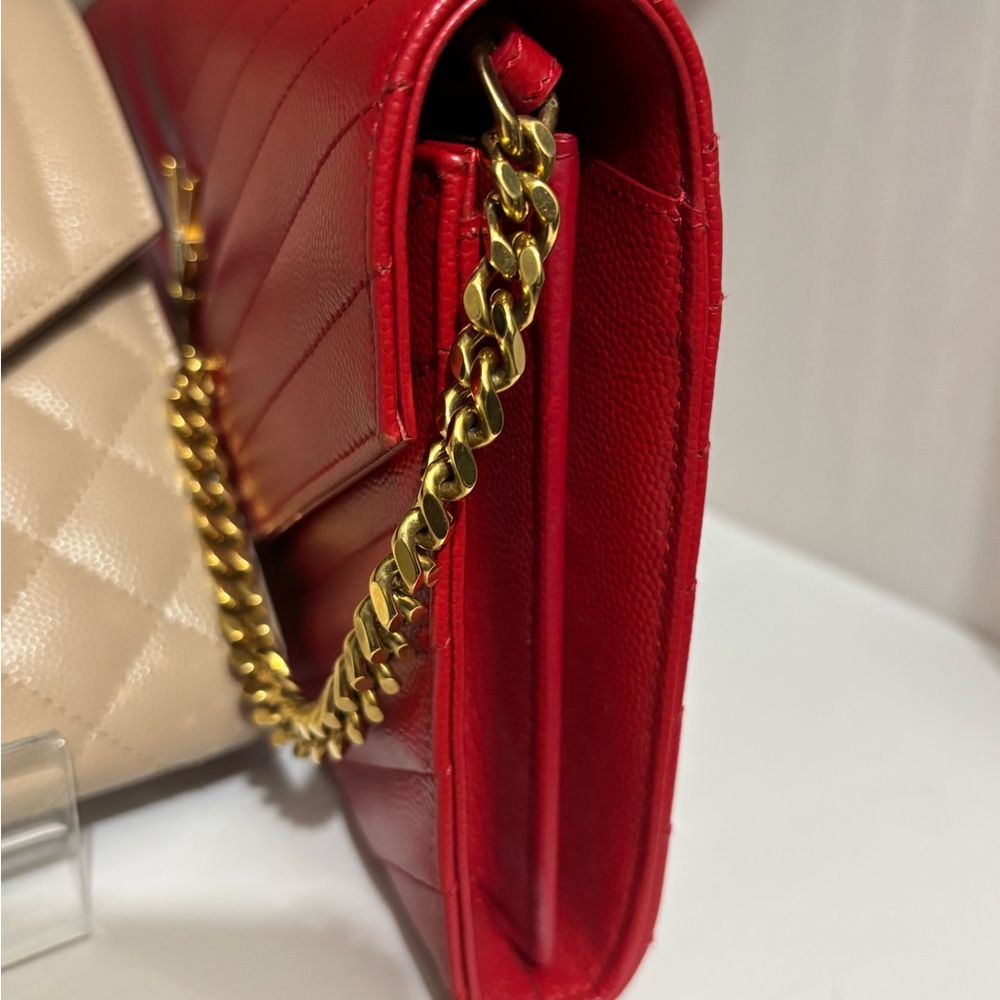 Yves Saint Laurent Red Envelope Chevron Leather Clutch - Picture 11 of 12
